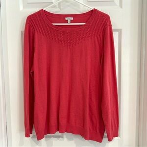 Talbots Women Pink Salmon Round Neck Long Sleeve Blouse Sweater Sz XL Preppy